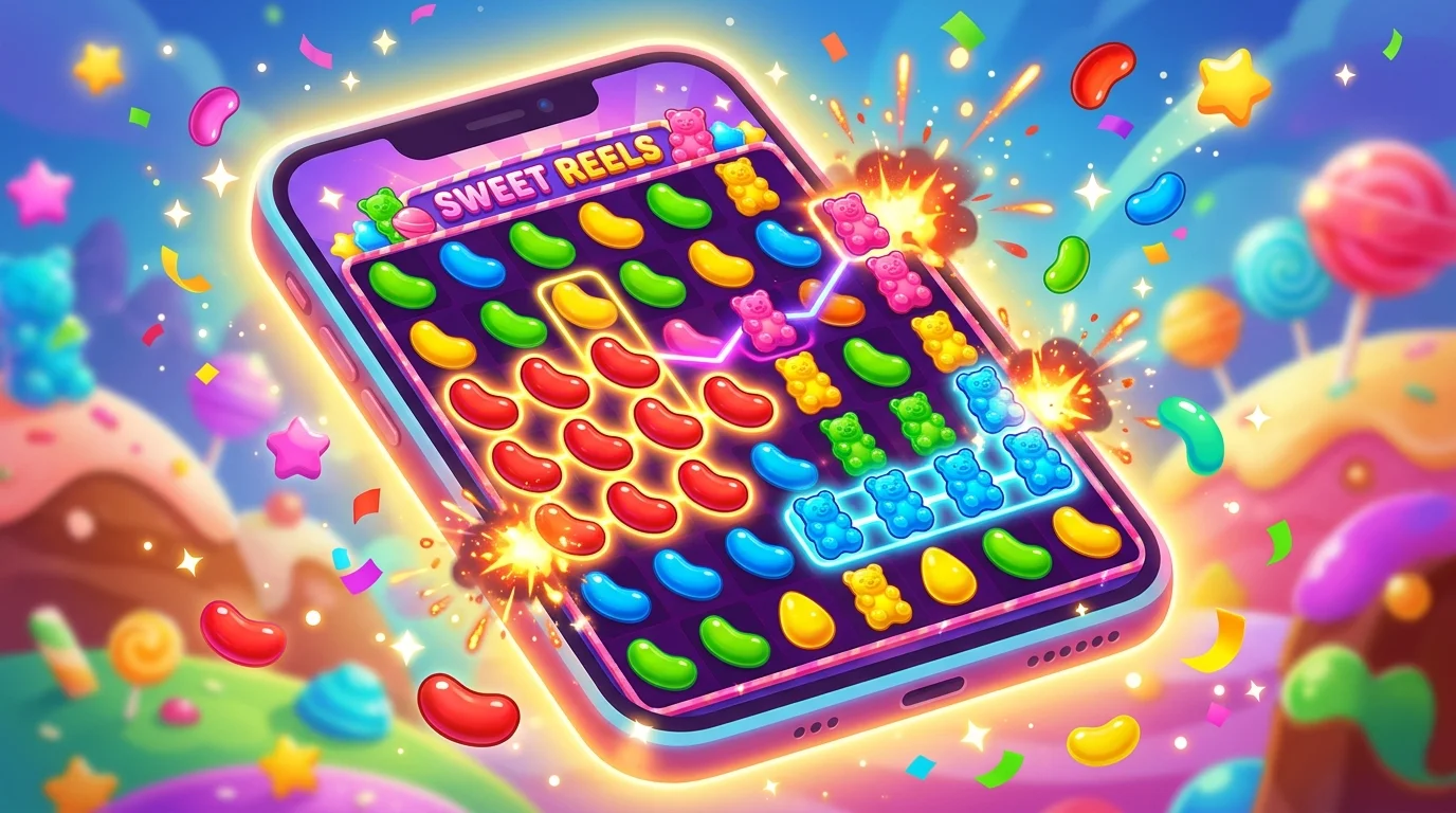 Slot de dulces: colores fuertes, clusters y premios explosivos